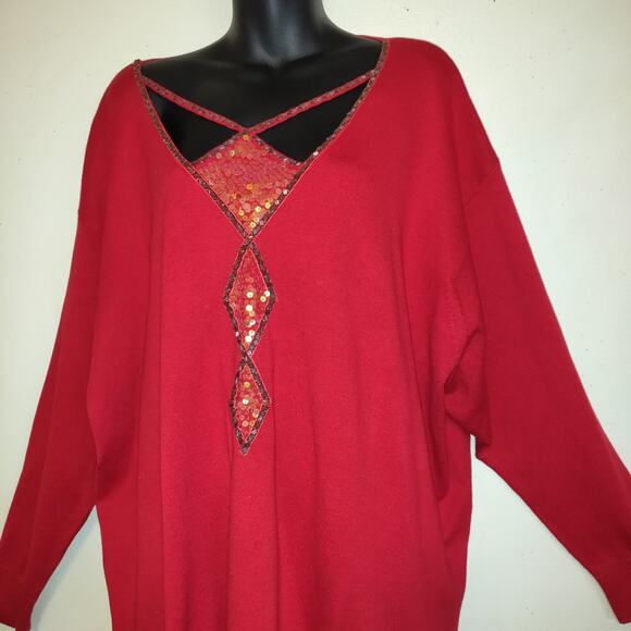 Bob Mackie Wearable Art Sweater PLUS Sz 3X Red Sequinned Embellishments QVC - Picture 4 of 16